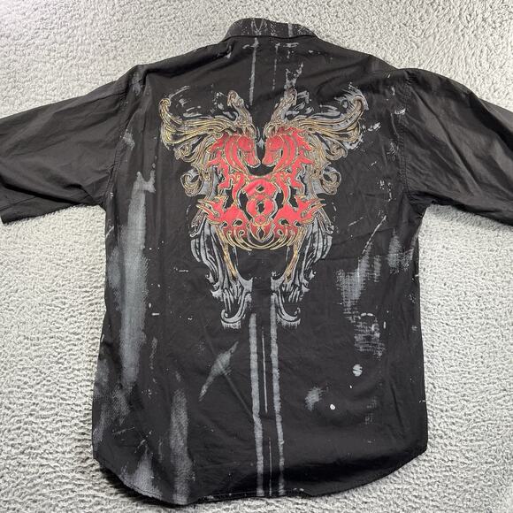 BROOKLYN EXPRESS SHIRT MENS XL BLACK DRAGON SPLATTER STUDDED BUTTON Y2K 2 SIDED - Picture 5 of 9